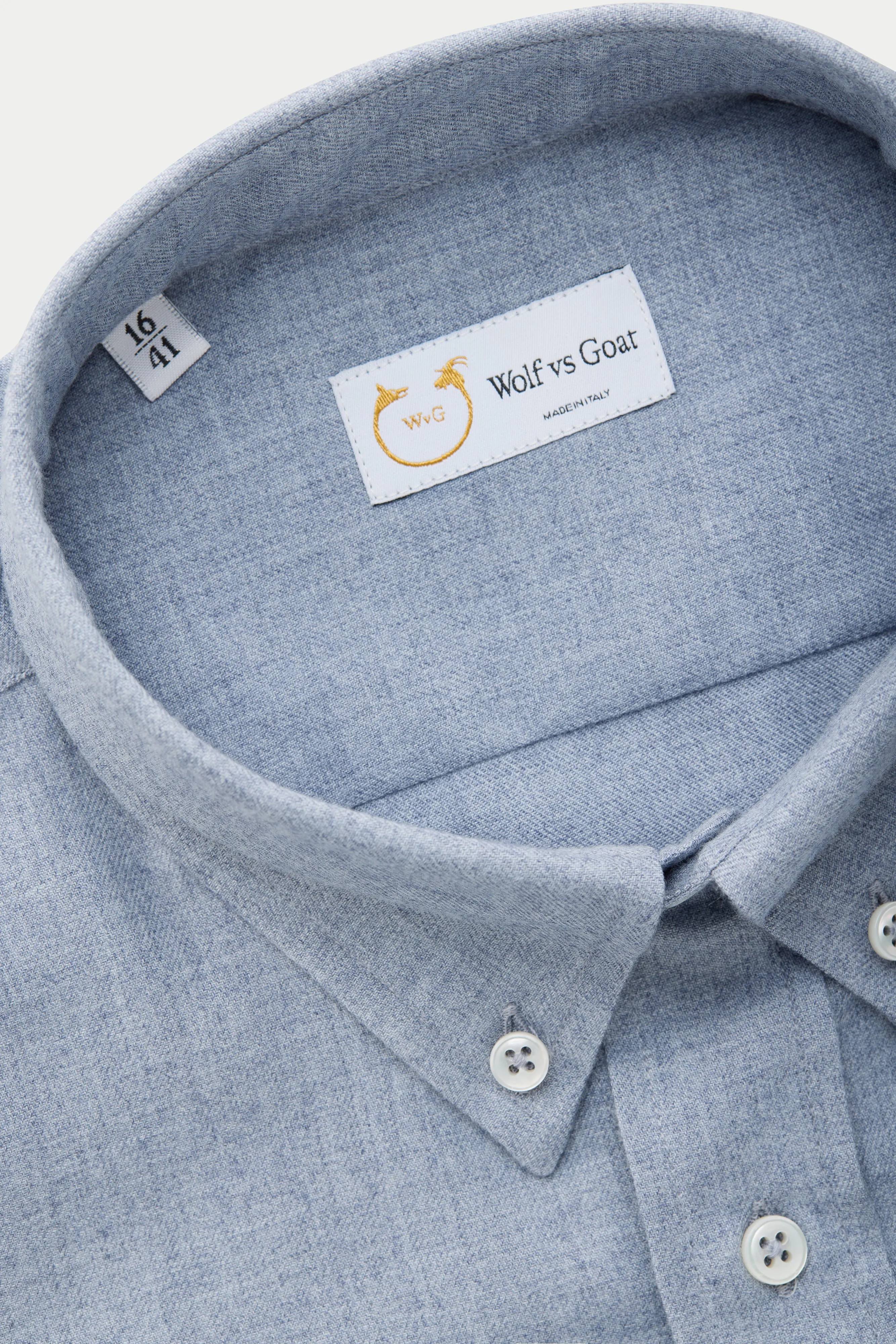 Regular Long Sleeve Button Down Cotton Cashmere Shirt Chambray Blue sold by Wolf vs Goat product image thumbnail 4
