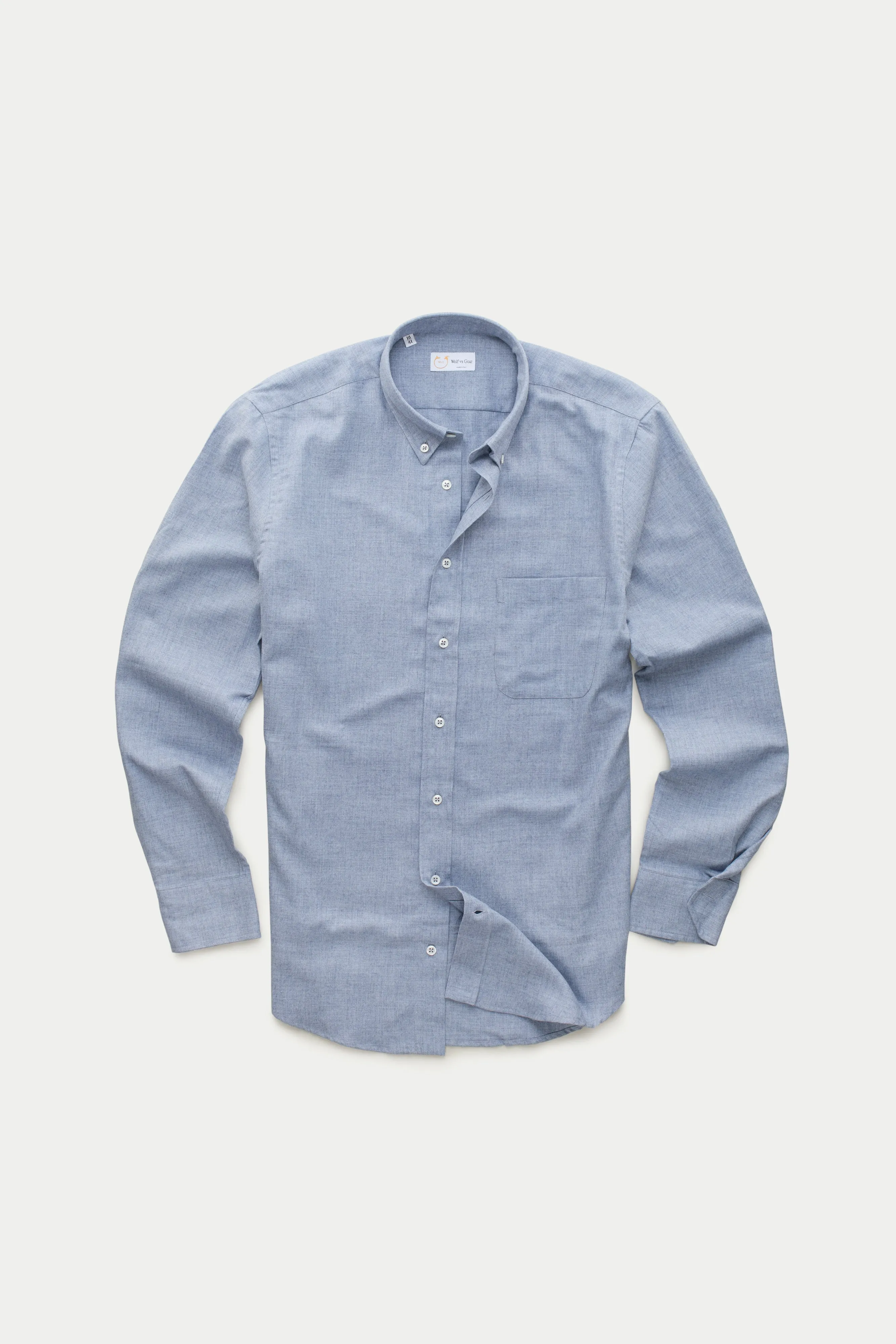 Regular Long Sleeve Button Down Cotton Cashmere Shirt Chambray Blue sold by Wolf vs Goat