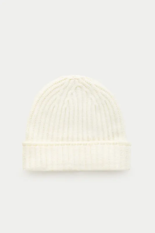 Wide Cuff Cashmere Beanie Snow White sold by Wolf vs Goat