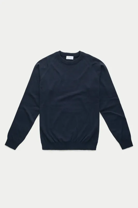 Platinum Wool Knitted Raglan Crewneck Navy sold by Wolf vs Goat