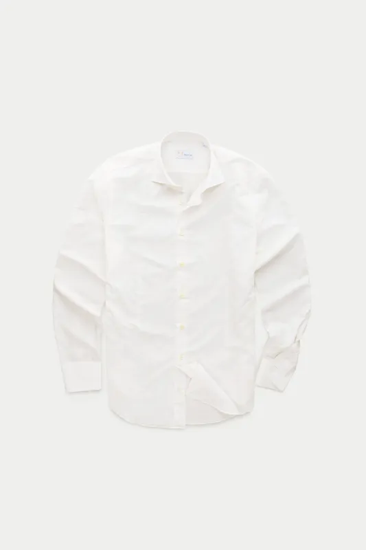Long Sleeve Slim Before-Dinner Button Up Cotton Shirt White made by Wolf vs Goat