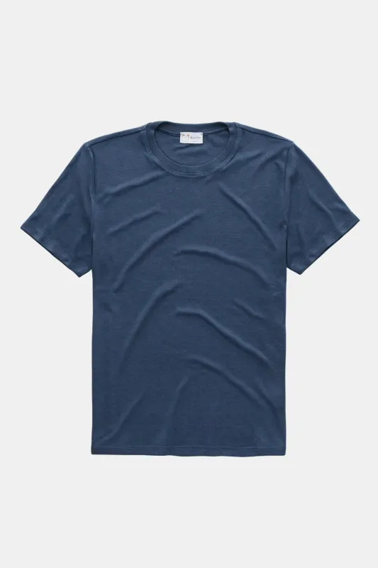 Heavyweight Bamboo Sorona Interlock Short Sleeve Crew Navy sold by Wolf vs Goat