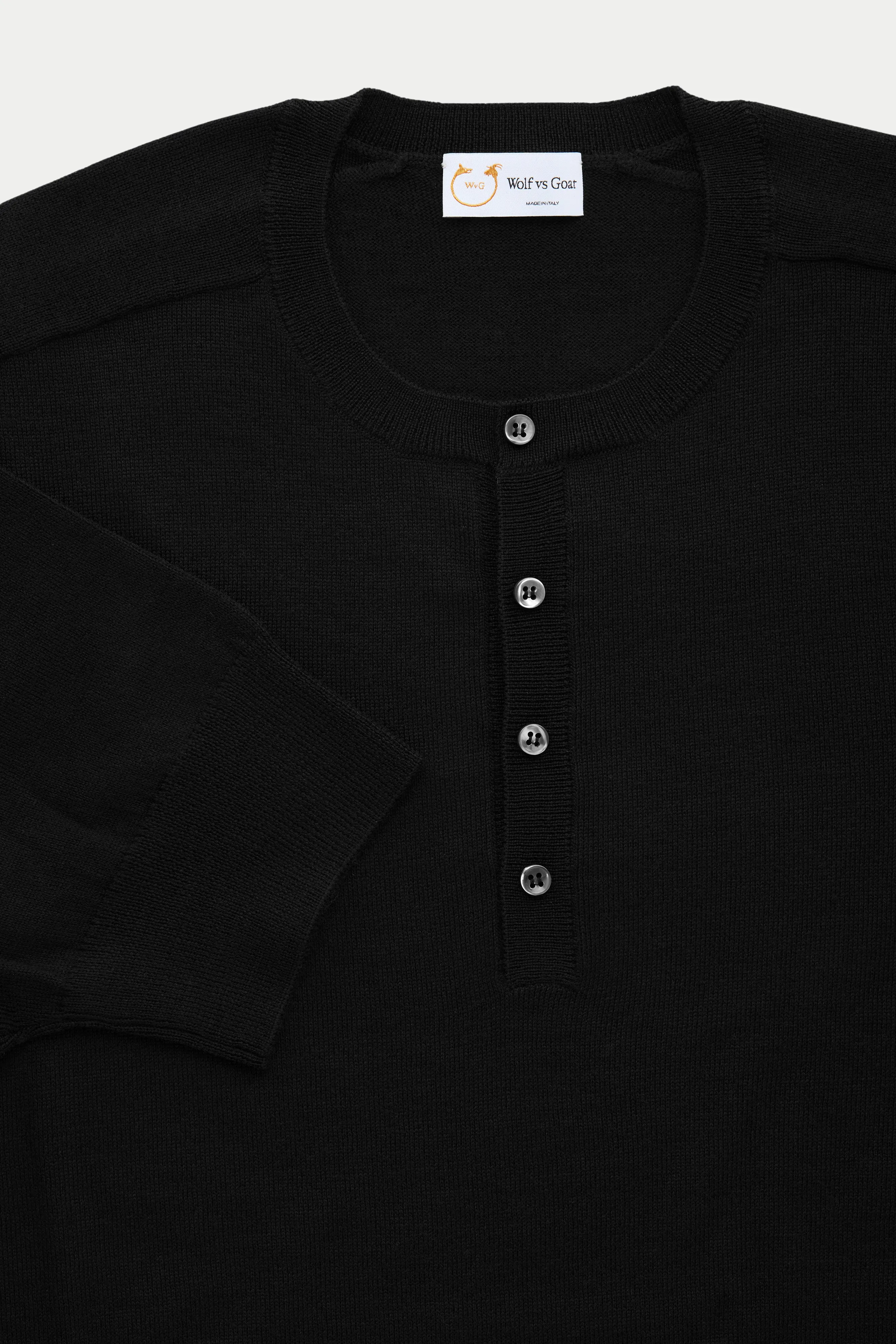 Short Sleeve Wool Knitted Henley Black sold by Wolf vs Goat product image thumbnail 3