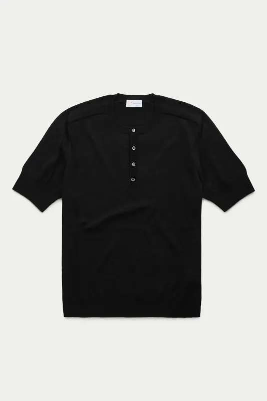 Short Sleeve Wool Knitted Henley Black made by Wolf vs Goat