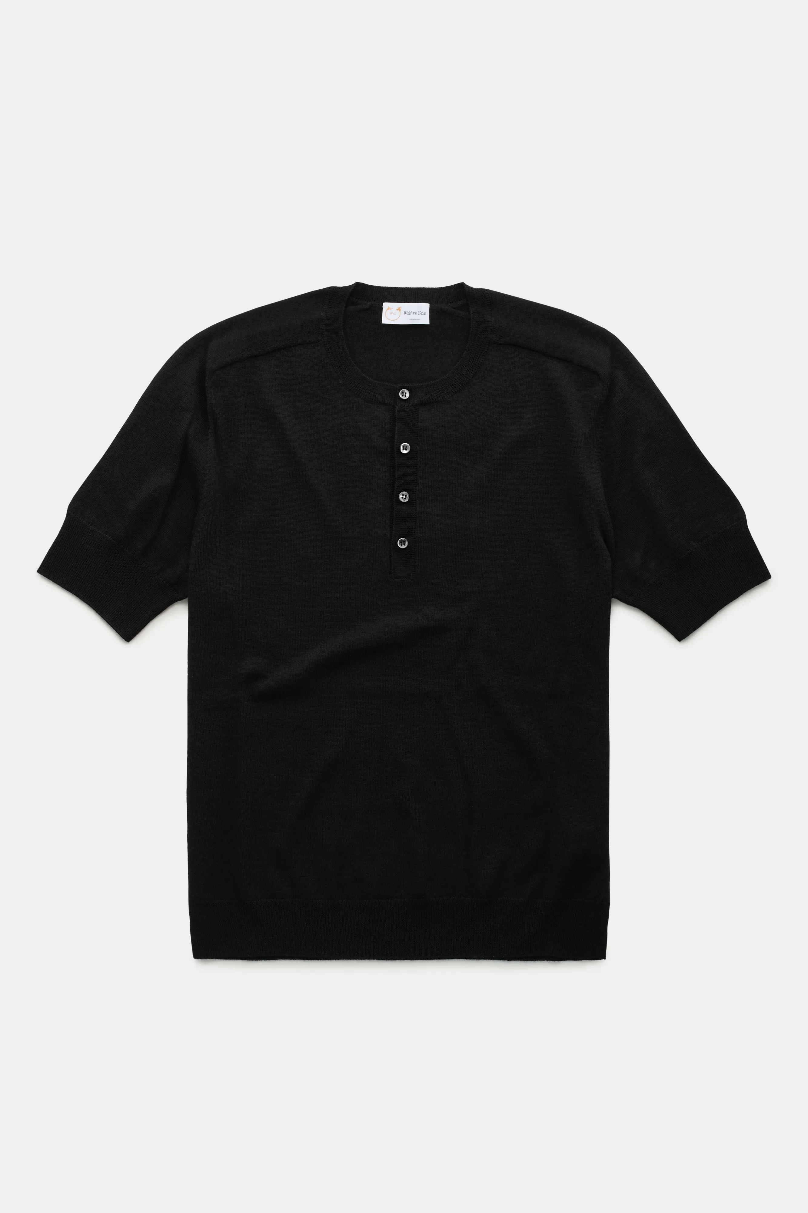 Short Sleeve Wool Knitted Henley Black sold by Wolf vs Goat