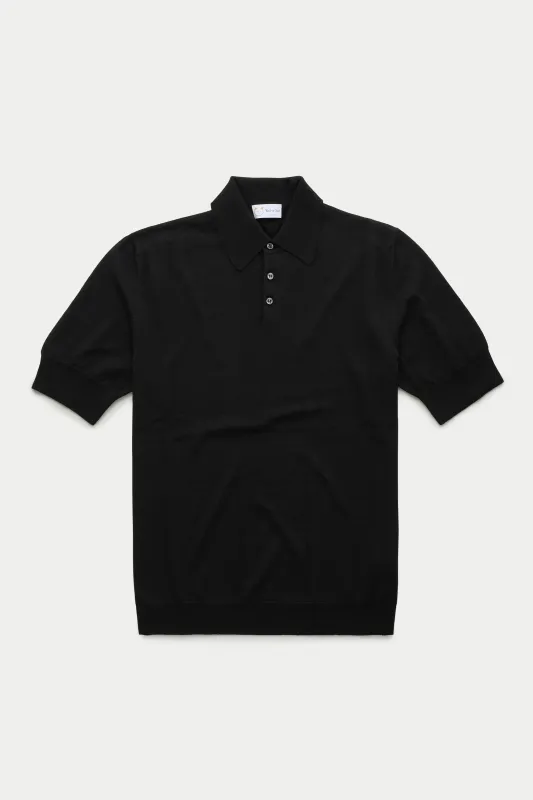 Wool Knitted Short Sleeve Polo Black made by Wolf vs Goat