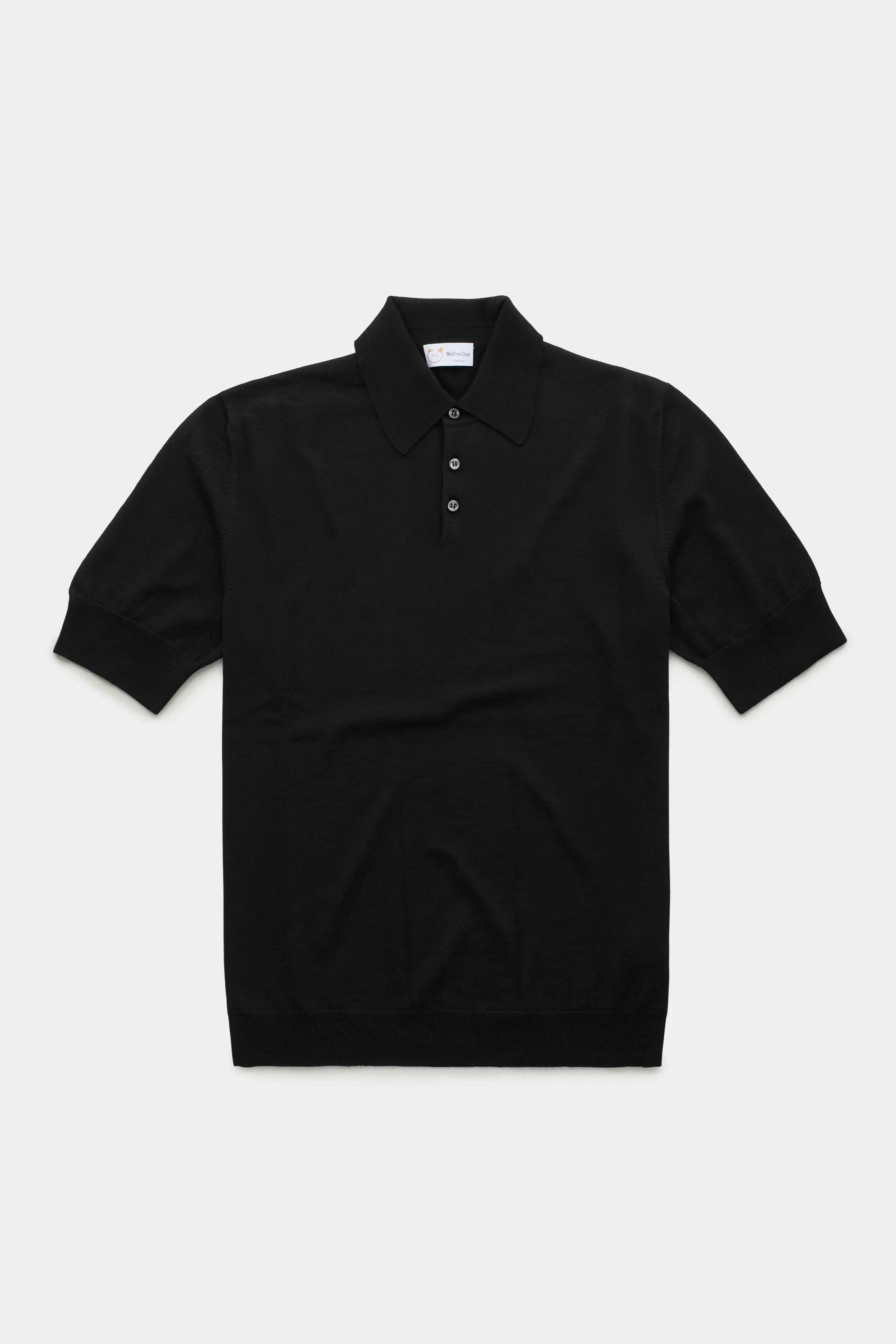 Wool Knitted Short Sleeve Polo Black sold by Wolf vs Goat