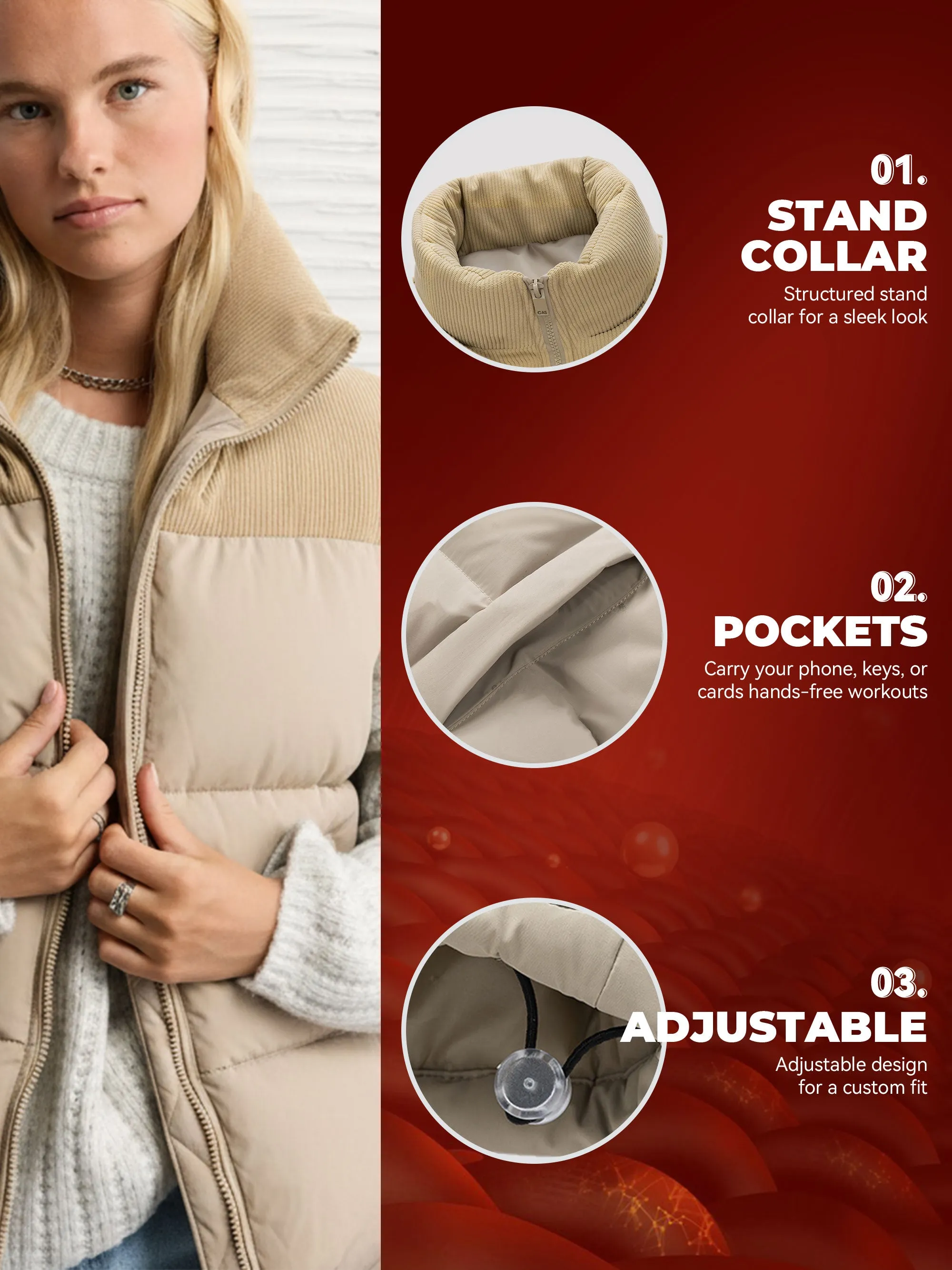 SHOWITTY Women’s Thickened Stand Collar Vest - C Warm Cotton-Padded Puffer Waistcoat for Fall & Winter, Windproof Casual Layering Outerwear sold by Showitty product image thumbnail 3