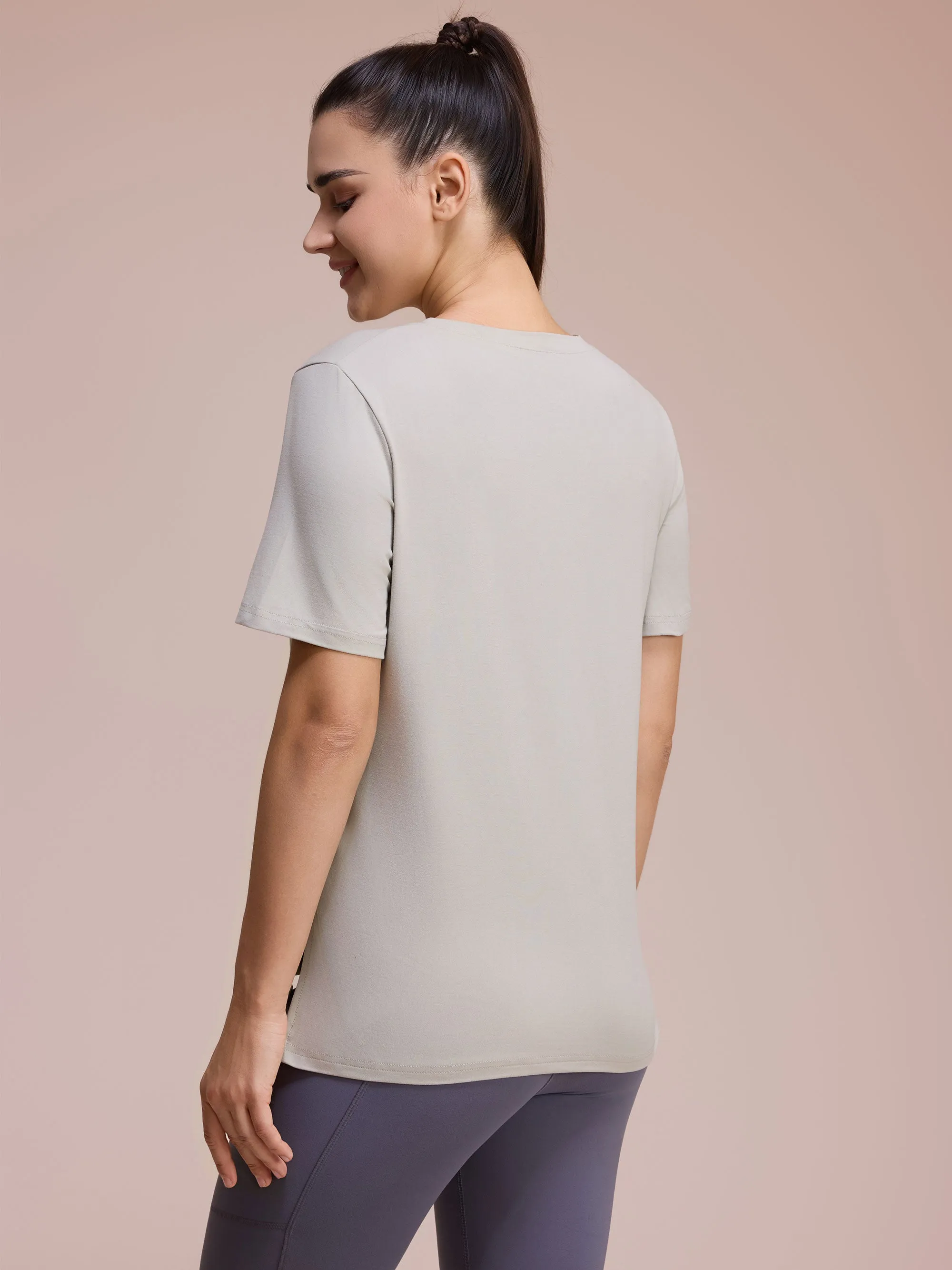 SHOWITTY Comfy V-Neck Short Sleeve Tee - Loose Fit Women's Everyday Top for Lounging, Travel, or Layering sold by Showitty product image thumbnail 3