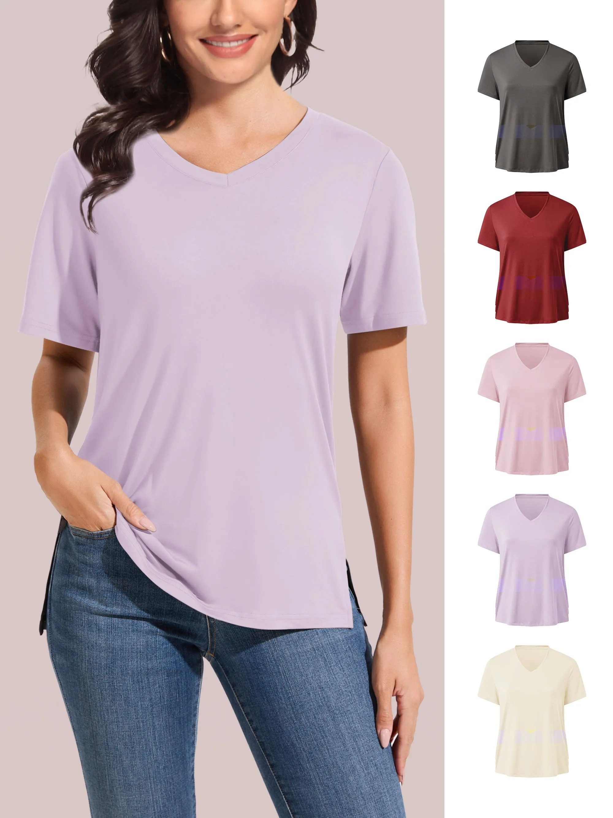 SHOWITTY Comfy V-Neck Short Sleeve Tee - Loose Fit Women's Everyday Top for Lounging, Travel, or Layering sold by Showitty