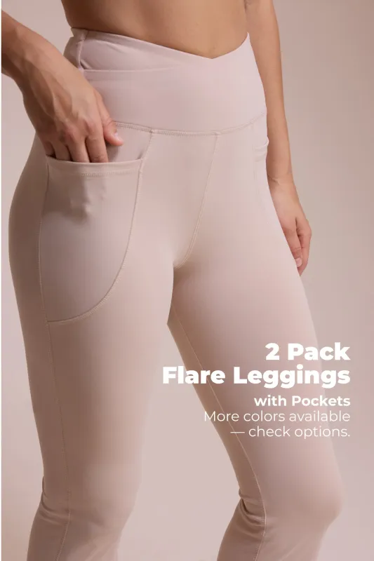 SHOWITTY 2-Pack Flare Leggings for Women – High-Waisted Crossover Yoga Pants with Pockets sold by Showitty