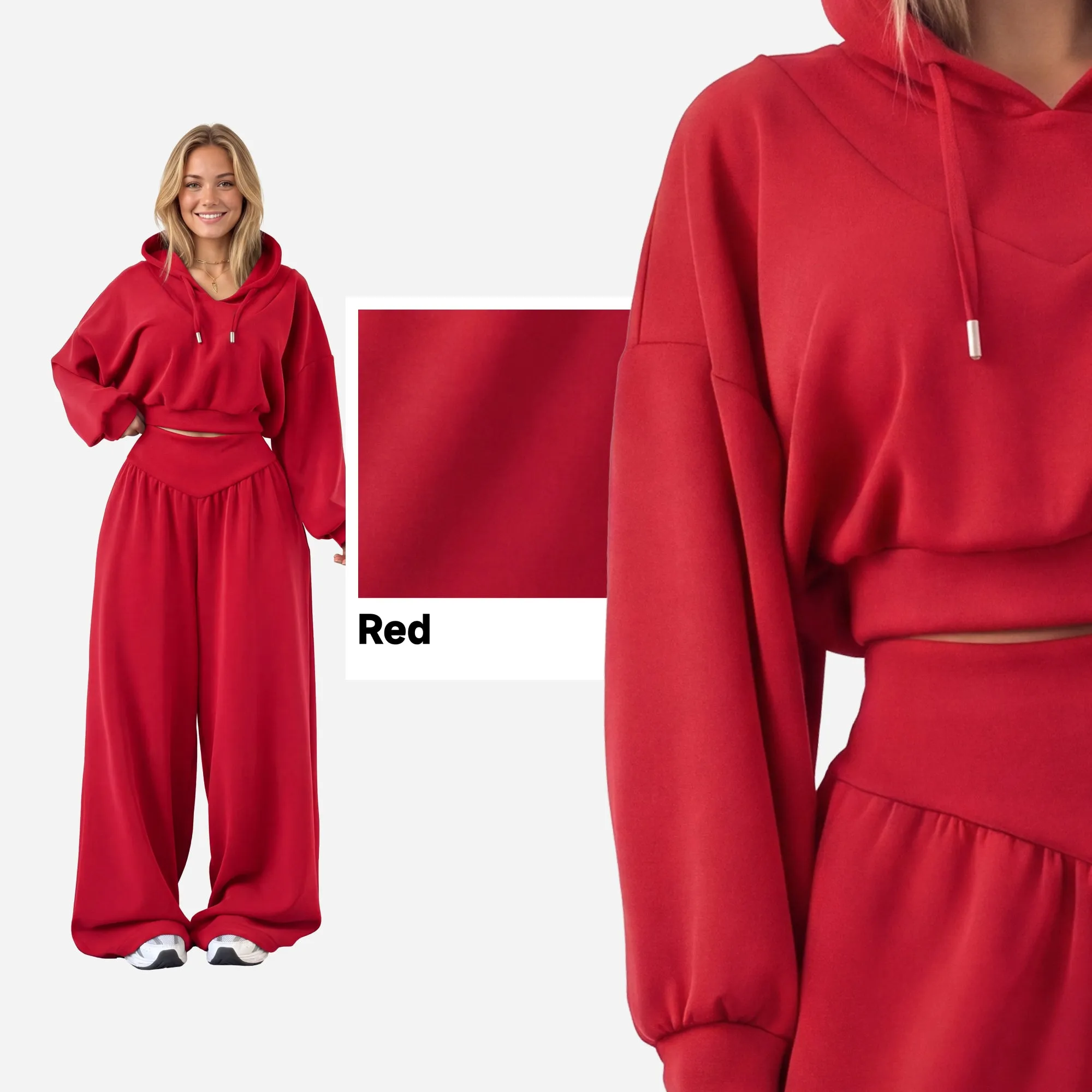 【Ready Together】SHOWITTY Womens Cropped Hoodie Pants Set V Neck Wide Leg Lounge Set Lightweight Casual Two Piece Outfit sold by Showitty product image thumbnail 5