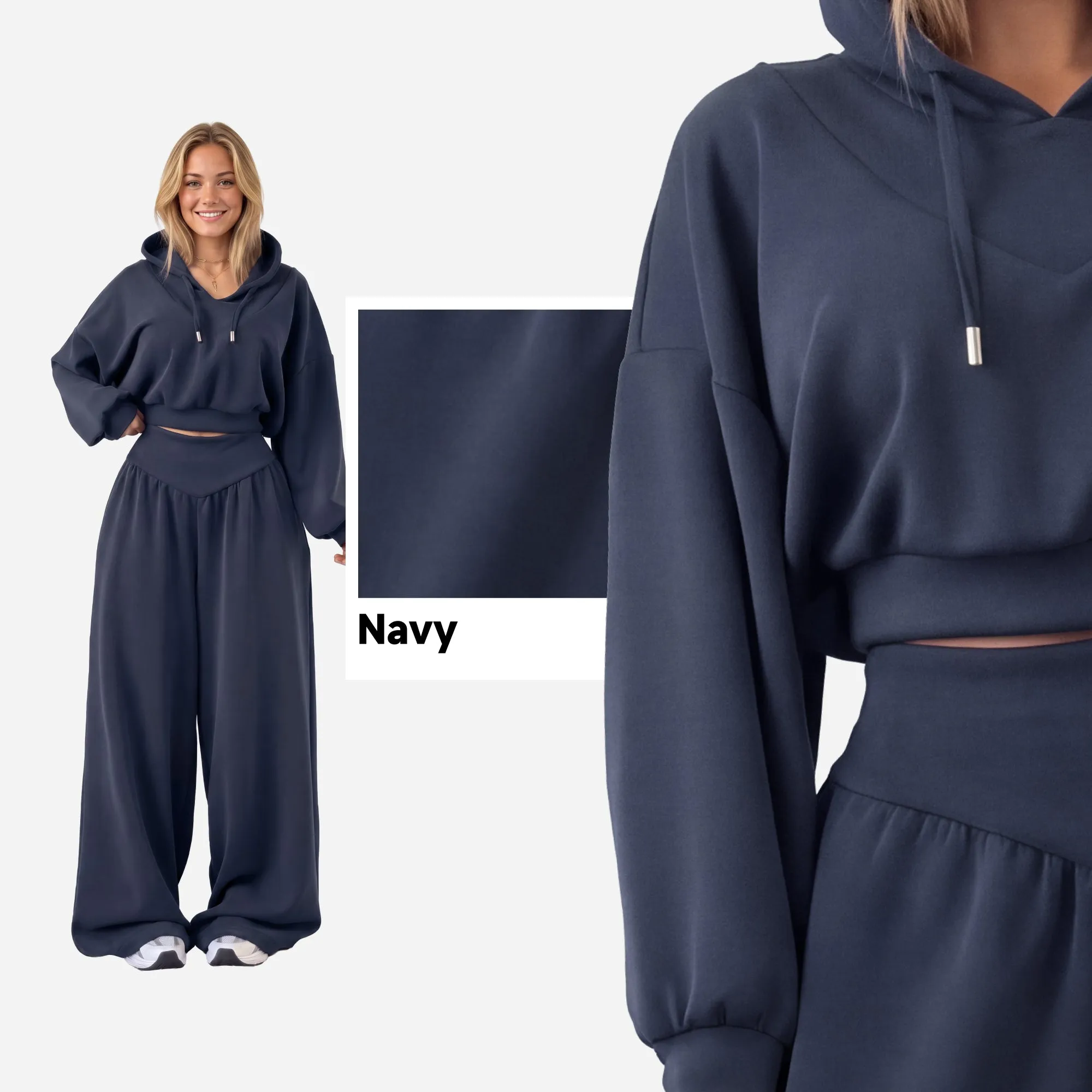 【Ready Together】SHOWITTY Womens Cropped Hoodie Pants Set V Neck Wide Leg Lounge Set Lightweight Casual Two Piece Outfit sold by Showitty product image thumbnail 3