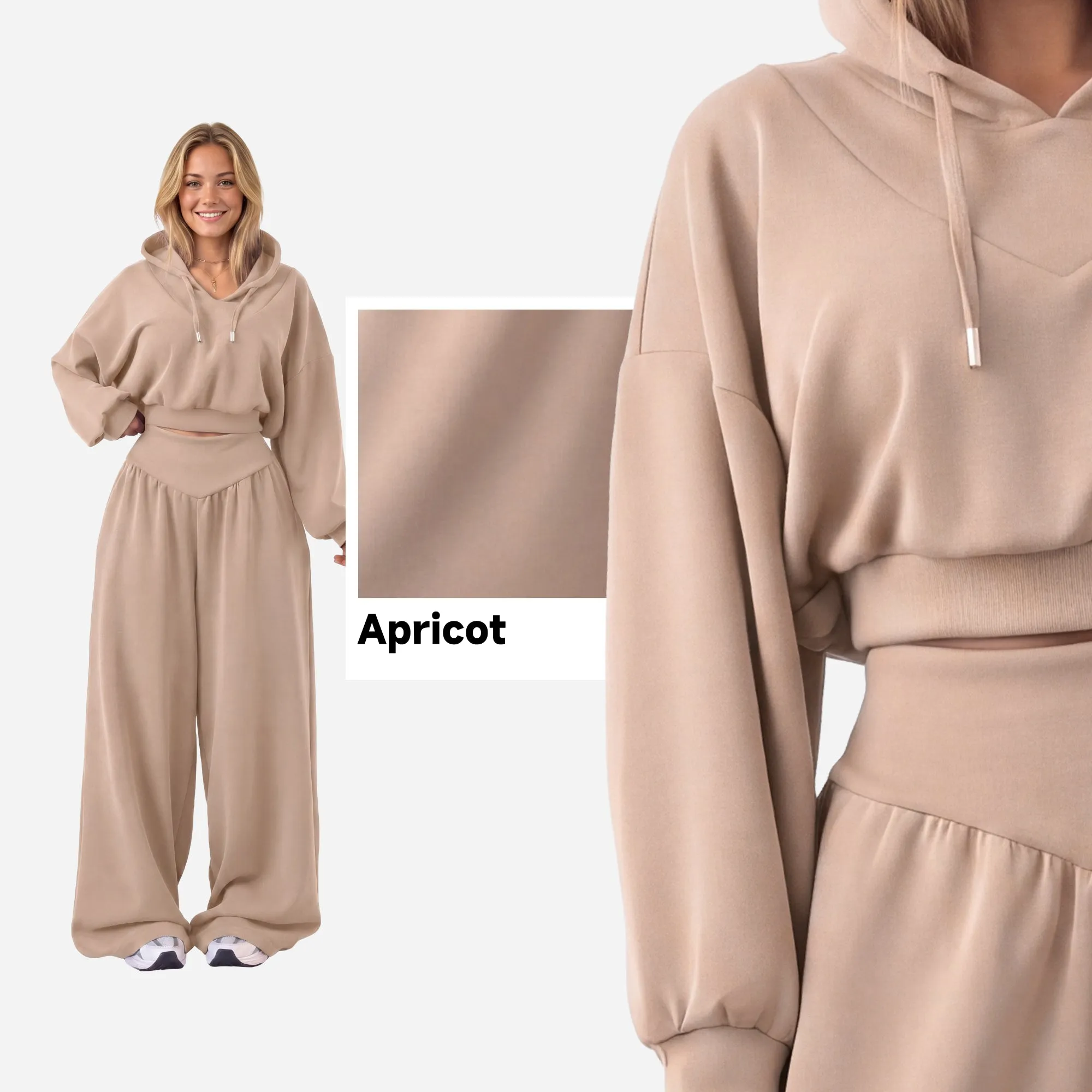 【Ready Together】SHOWITTY Womens Cropped Hoodie Pants Set V Neck Wide Leg Lounge Set Lightweight Casual Two Piece Outfit sold by Showitty product image thumbnail 4
