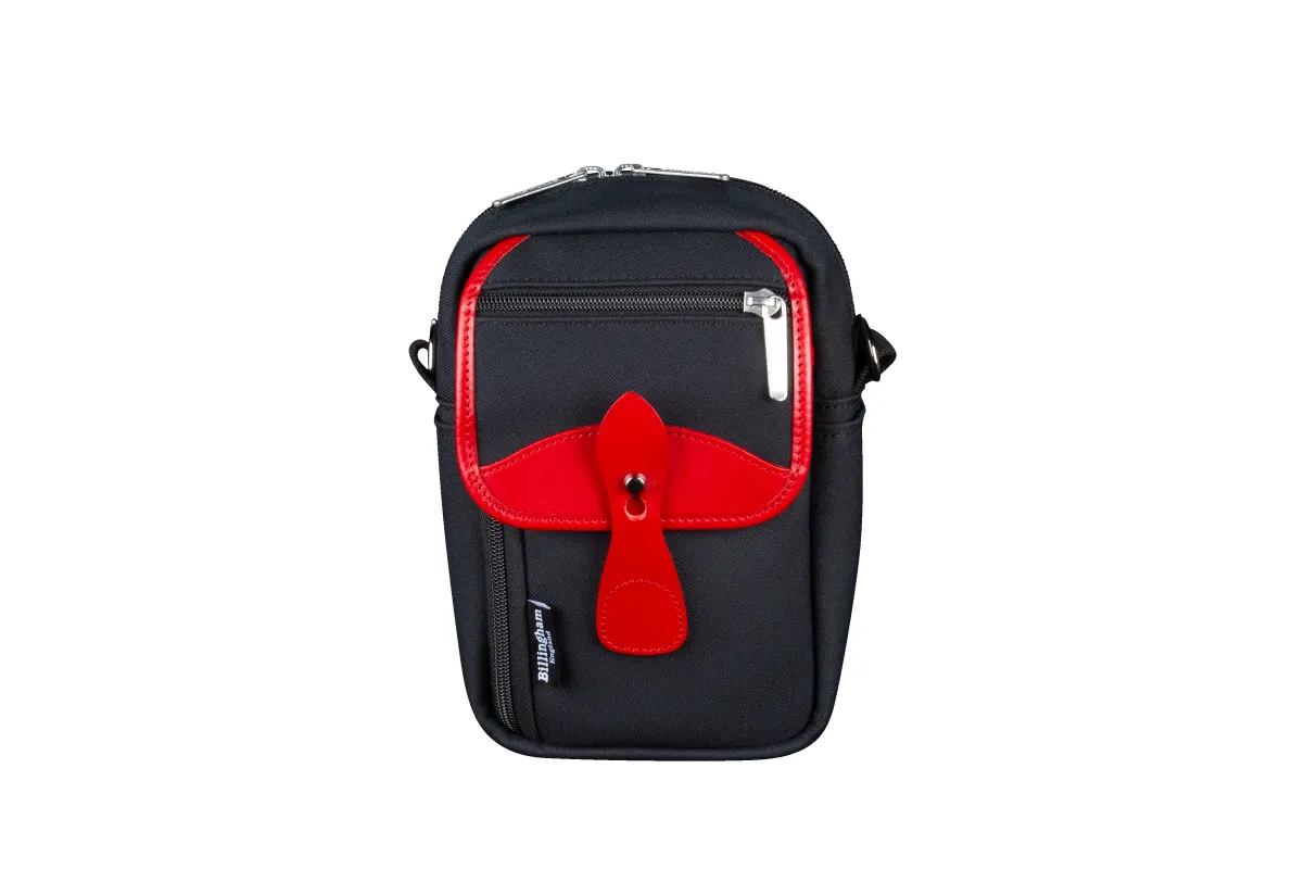Airline Stowaway - Black FibreNyte/Red Leather made by Billingham