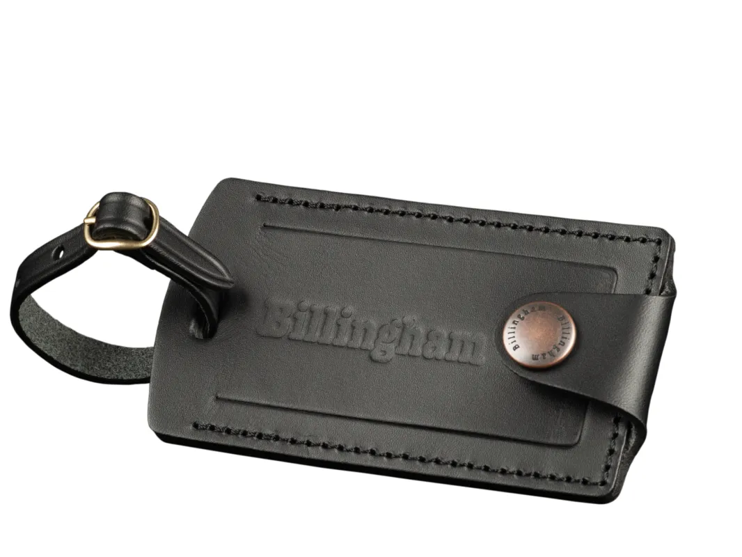 Luggage Tally - Black Leather / Brass Buckle made by Billingham