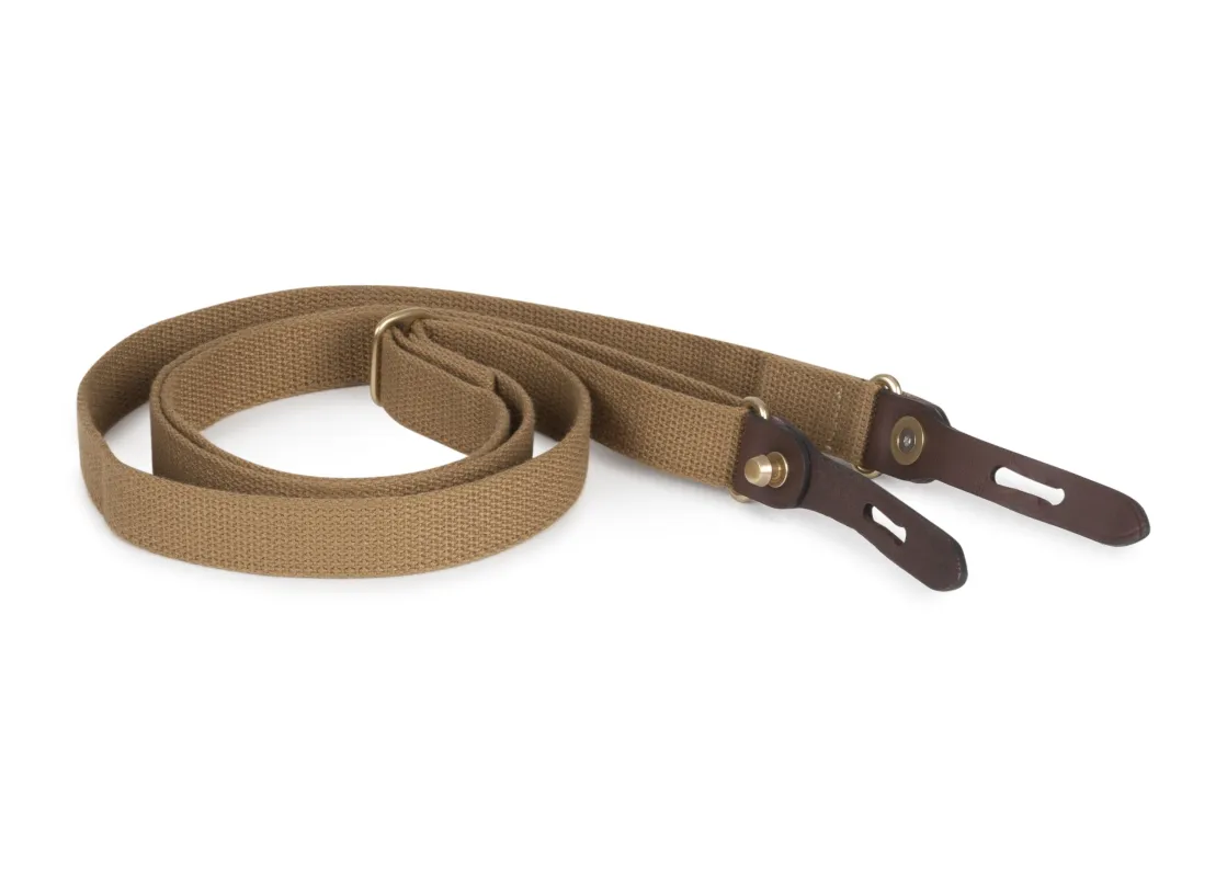 Shoulder Slings - Galbin (Khaki Webbing / Chocolate Leather / Brass) made by Billingham