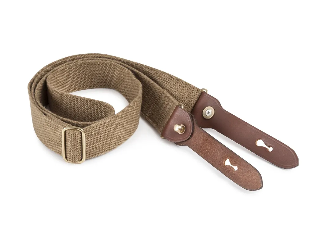 Shoulder Slings - WOT (Khaki Webbing / Tan Leather / Brass) made by Billingham