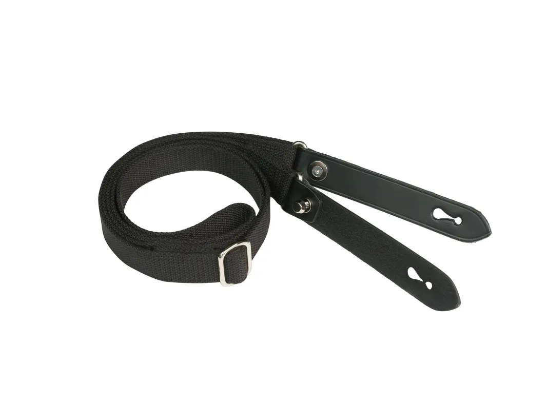 Shoulder Slings - Stowaway (Black Webbing / Black Leather / Nickel Coated Brass) made by Billingham
