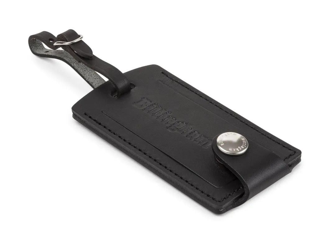 Luggage Tally - Black Leather / Nickel Coated Brass Buckle made by Billingham