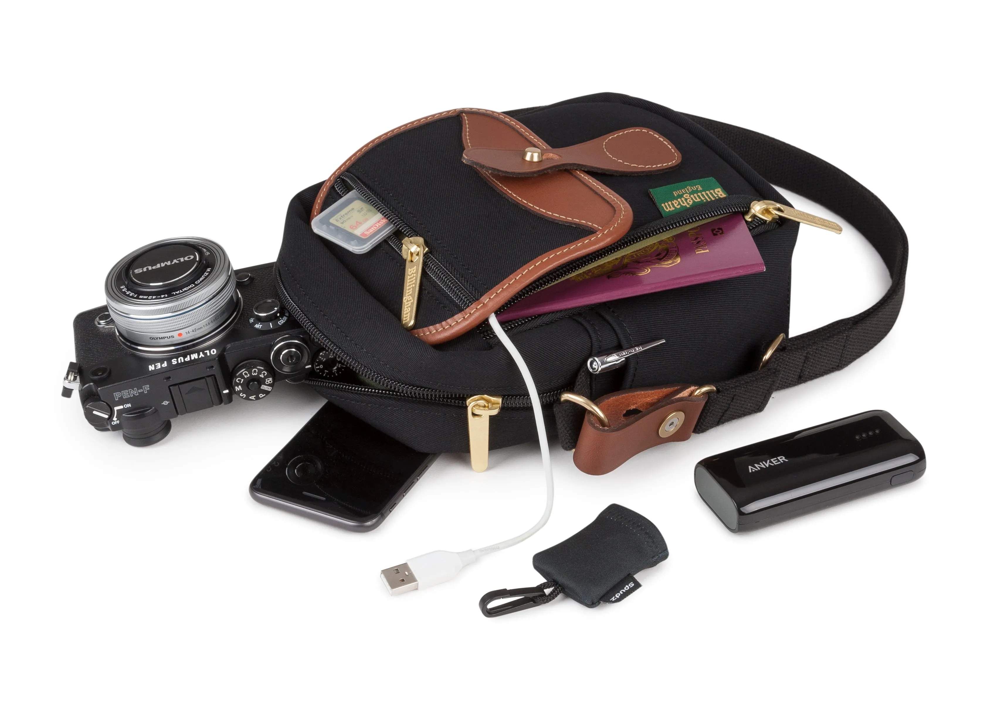 Compact Stowaway - Black Canvas / Tan Leather sold by Billingham product image thumbnail 2