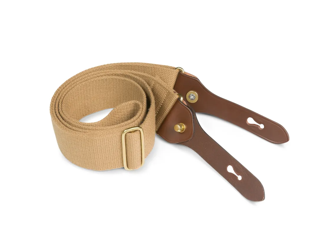 Shoulder Slings - H1 (Khaki Webbing / Chocolate Leather / Brass) made by Billingham