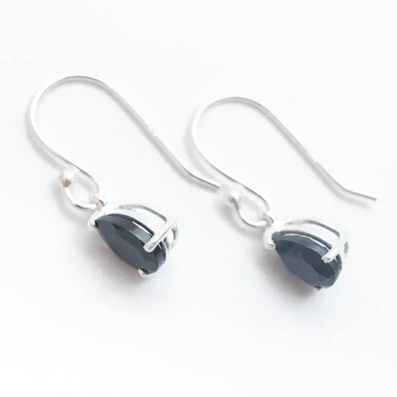 Silver Onyx Teardrop Earrings sold by Silver Lotus