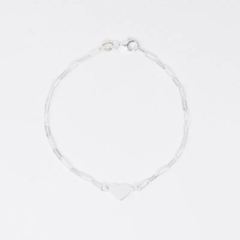 Flat Heart Tag Paperclip Bracelet sold by Silver Lotus