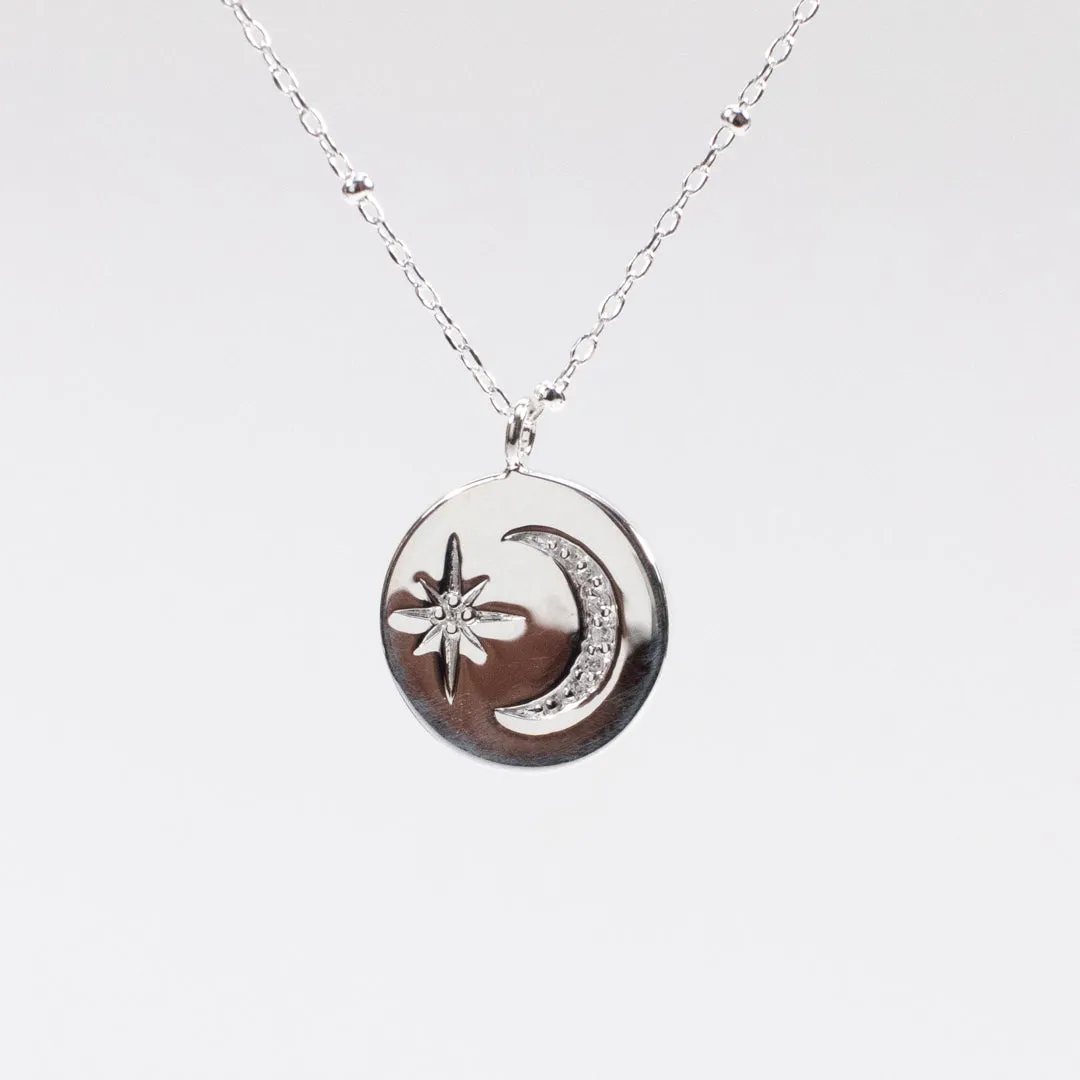 Silver Disc Moon & Star Necklace sold by Silver Lotus