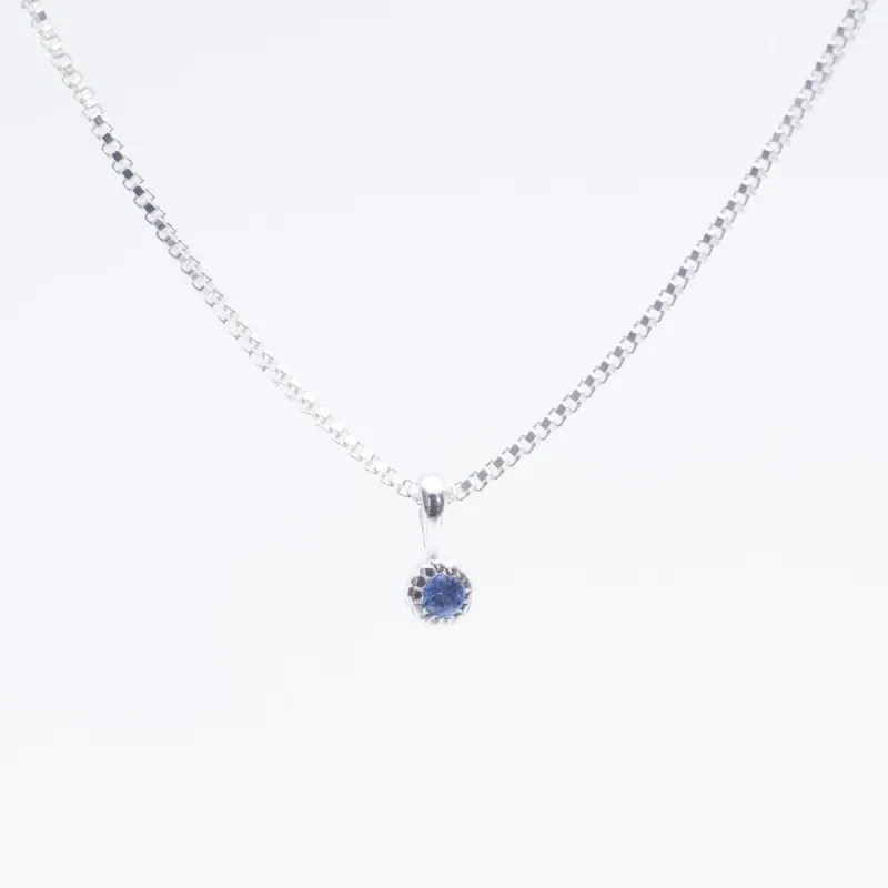 Silver Tiny Milgrain Edge Blue Sapphire Necklace sold by Silver Lotus