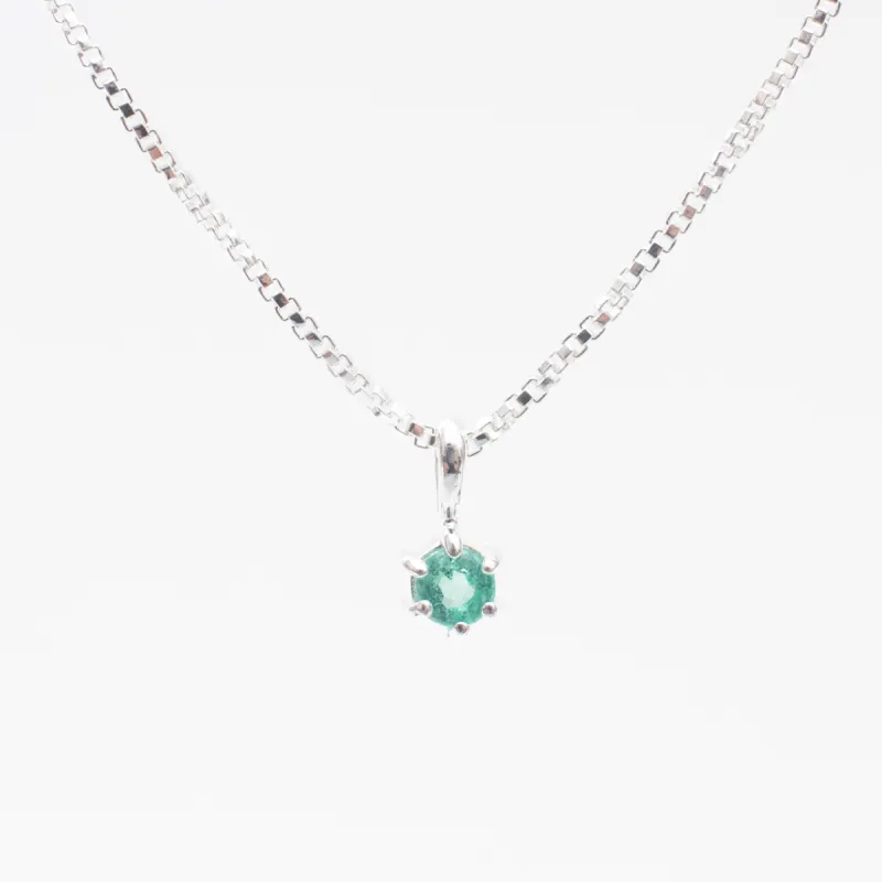 Silver Round Claw Set Emerald Necklace sold by Silver Lotus