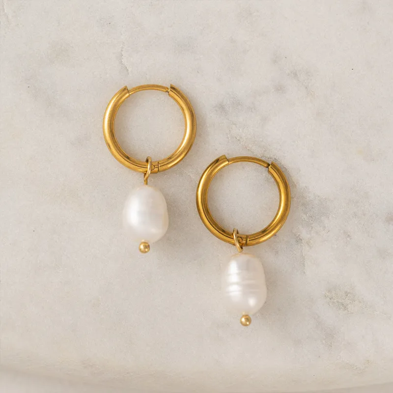 Gold Oceane Pearl Hoop Earrings sold by Silver Lotus