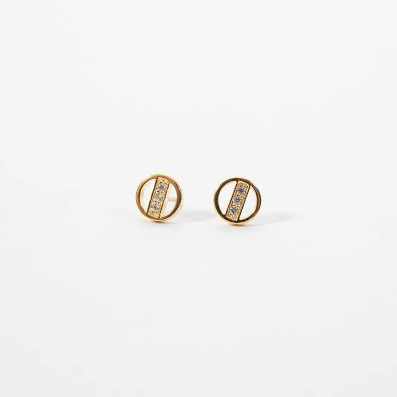 Gold Vermeil Circle Pave Bar Studs sold by Silver Lotus