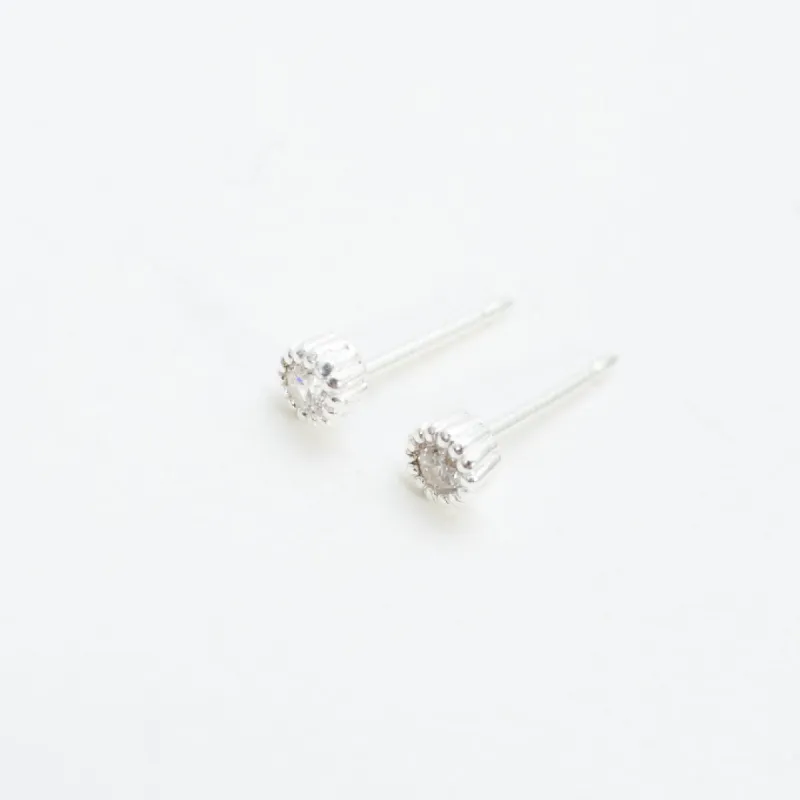 Tiny Silver Milgrain CZ Studs sold by Silver Lotus
