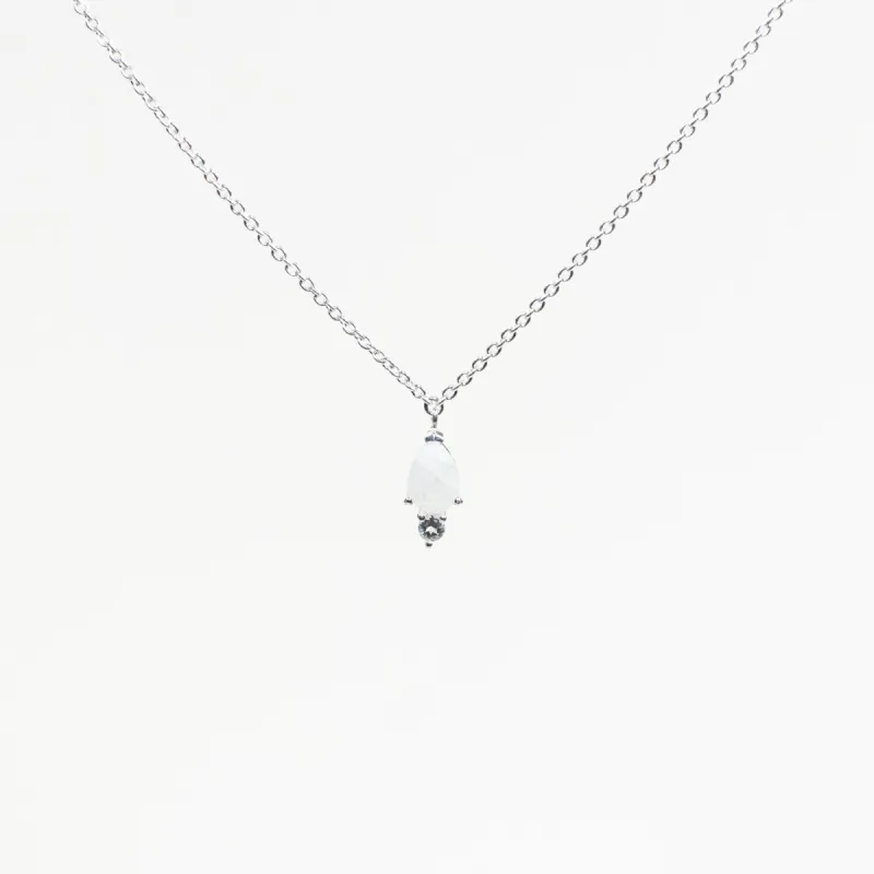 Silver Teardrop Shaped Moonstone & CZ Necklace sold by Silver Lotus