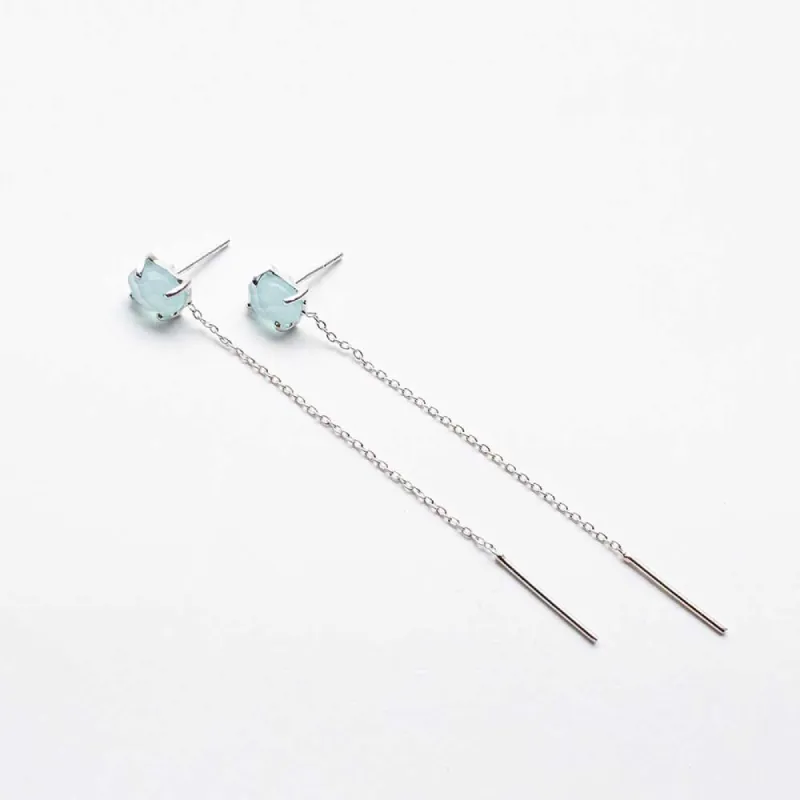 Silver Semi Precious Stud with Chain Earrings sold by Silver Lotus