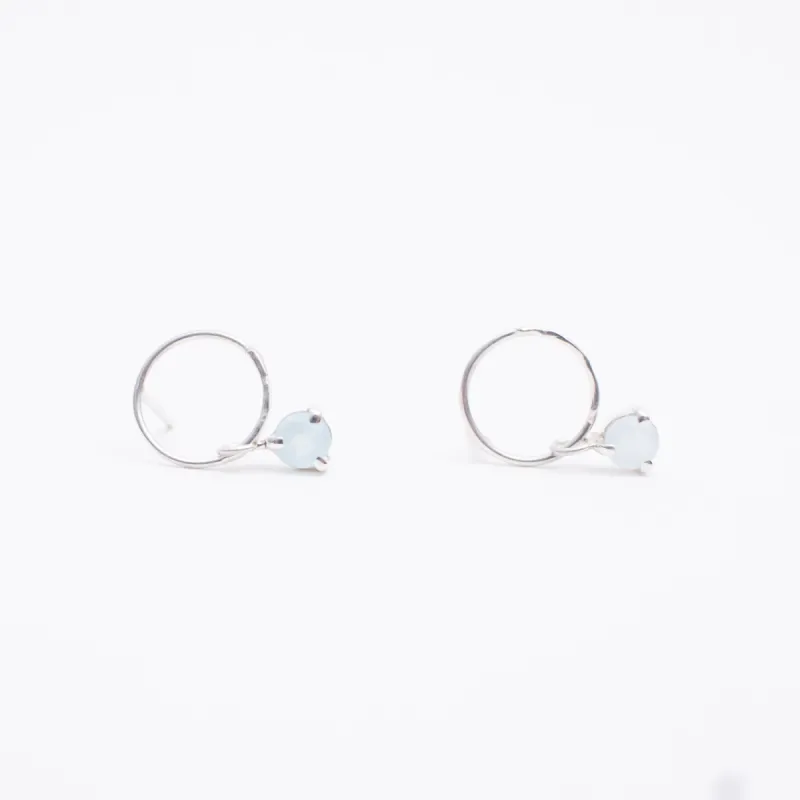 Hand Hammered Silver Circle & Aquamarine Earrings sold by Silver Lotus