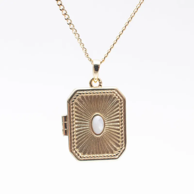 Gold Vermeil Shining Mother of Pearl Locket sold by Silver Lotus