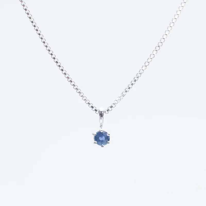 Silver Round Claw Set Blue Sapphire Necklace sold by Silver Lotus