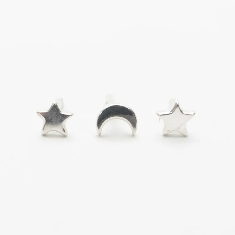 Silver Star and Moon Stud Set sold by Silver Lotus