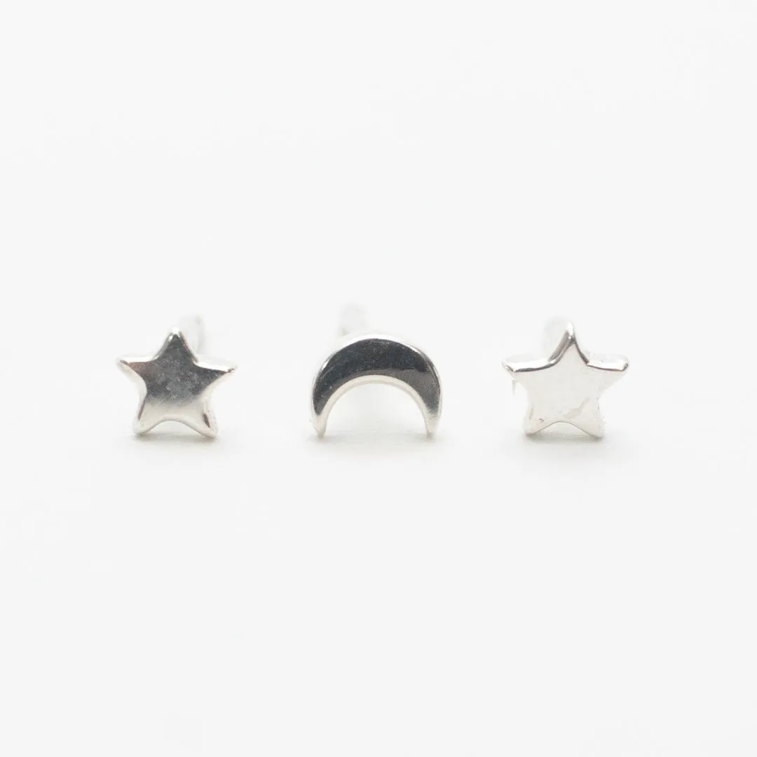 Silver Star and Moon Stud Set sold by Silver Lotus