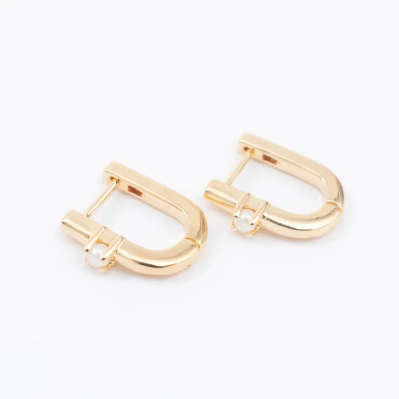 Gold Vermeil U-Shaped Pearl Huggies sold by Silver Lotus