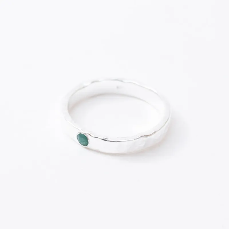 Hammered Silver Band with Gemstone sold by Silver Lotus