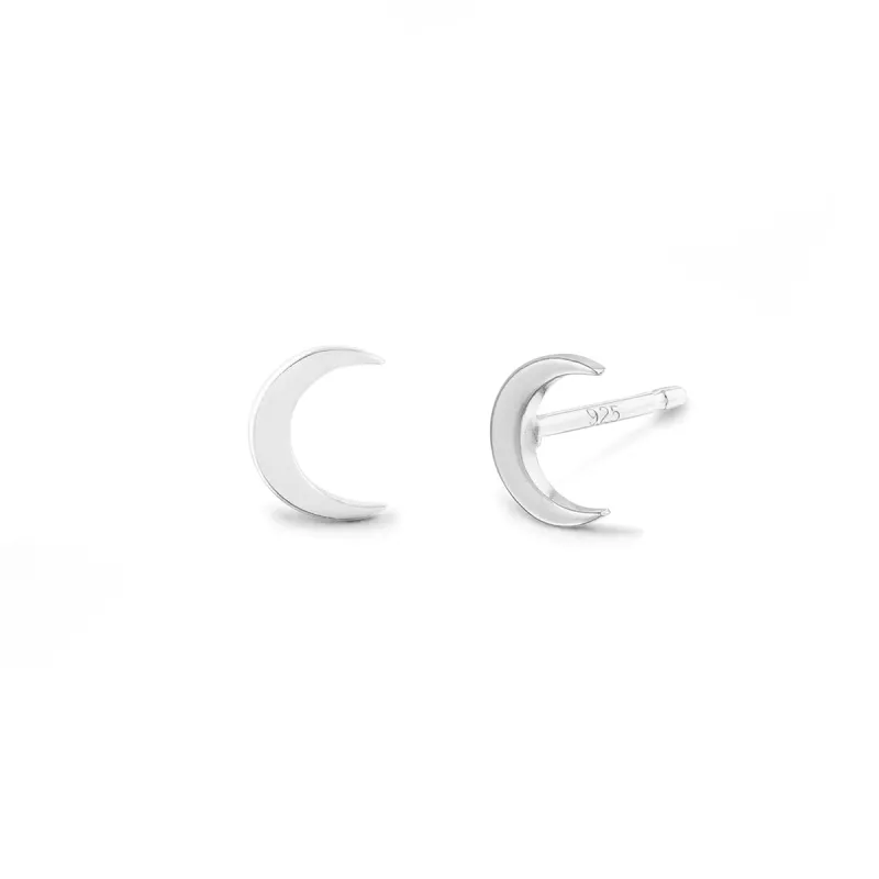 Tiny Silver Crescent Moon Studs sold by Silver Lotus