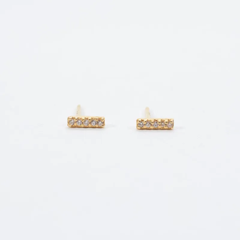 Tiny Gold Vermeil Pave CZ Bar Studs sold by Silver Lotus