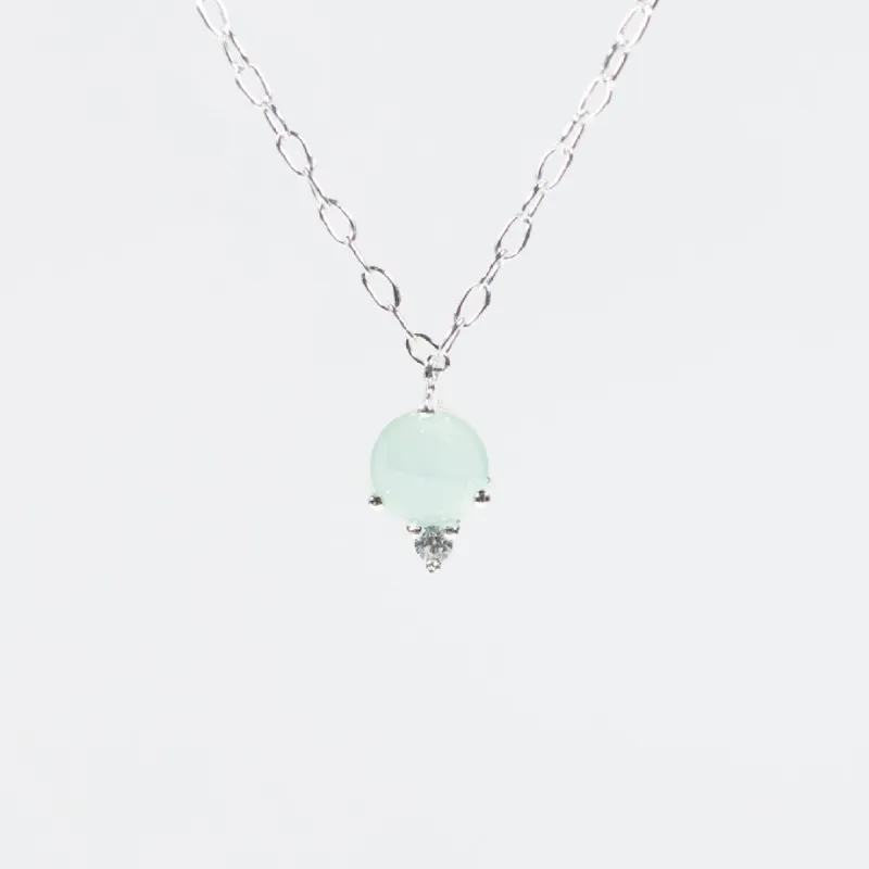 Round Faceted Blue Chalcedony & CZ Silver Necklace sold by Silver Lotus