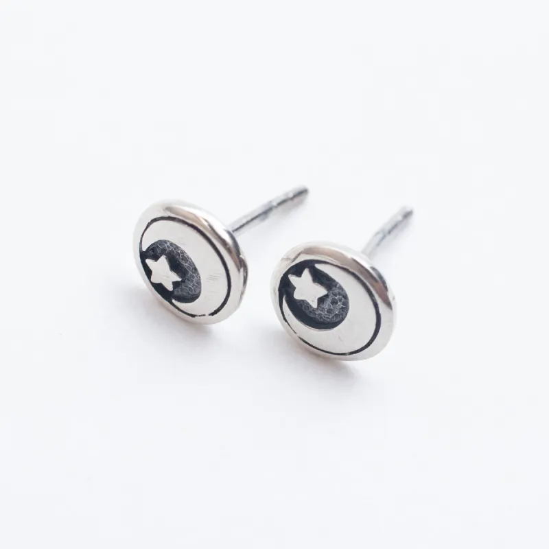 Silver Moon & Star Circle Studs sold by Silver Lotus