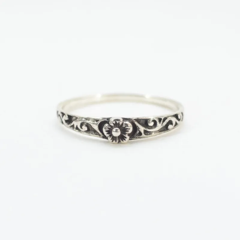 Oxidized Silver Thin Flower Ring sold by Silver Lotus