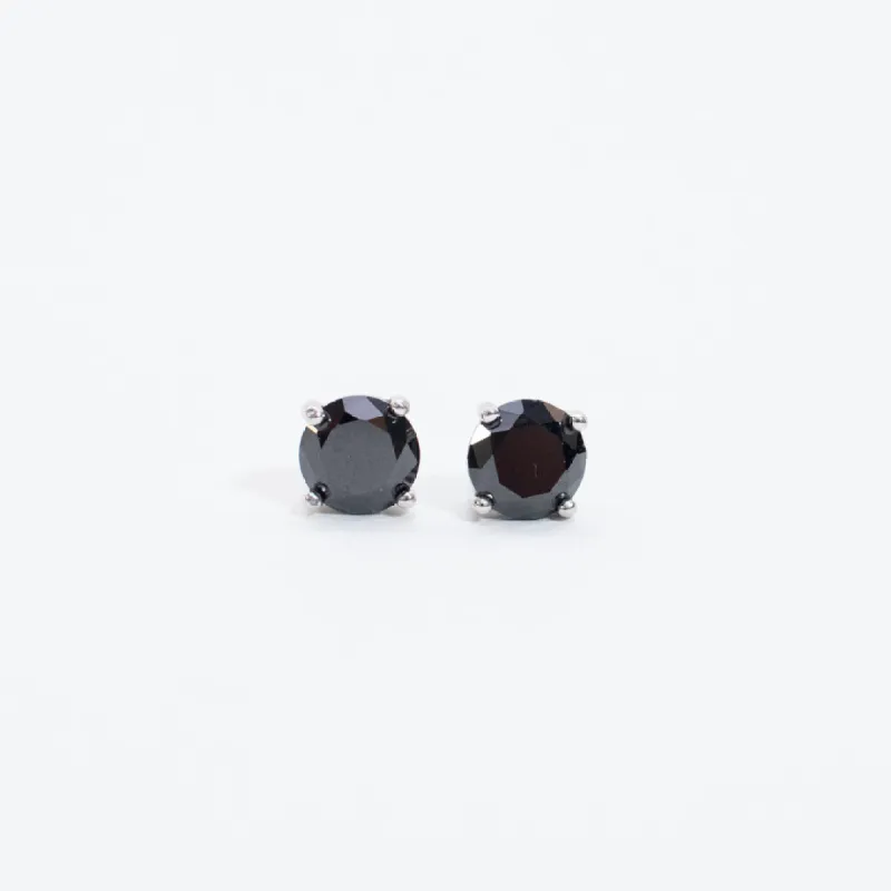 Silver Round Faceted Claw Set Onyx Studs sold by Silver Lotus