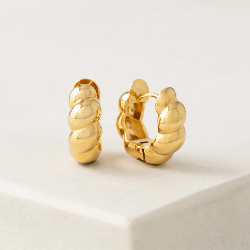 Gold Plated Croissant Puff Hoop Earrings sold by Silver Lotus